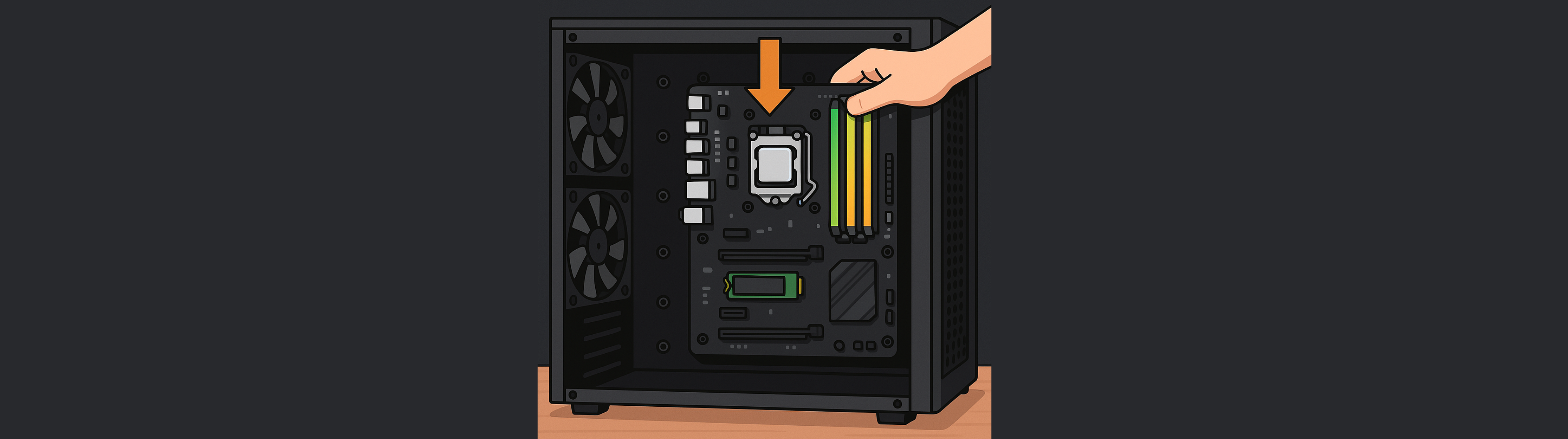 Motherboard being installed into the case